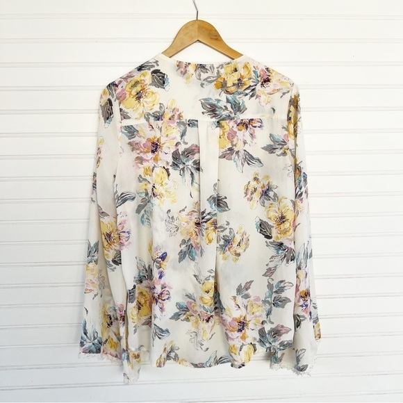 Umgee Floral Lace Up Blouse - Cream Size Medium - Picture 5 of 14